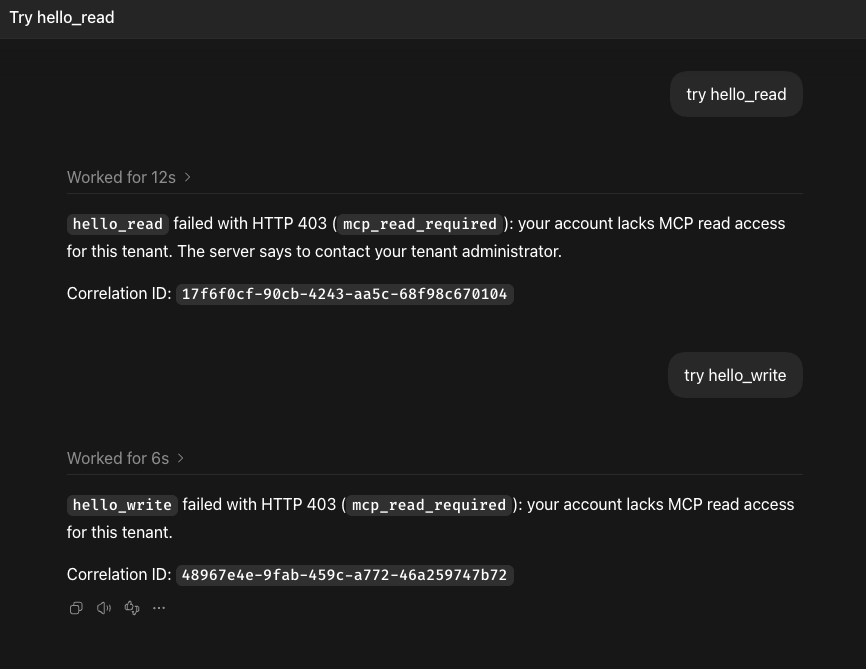 Missing read access denies both tools