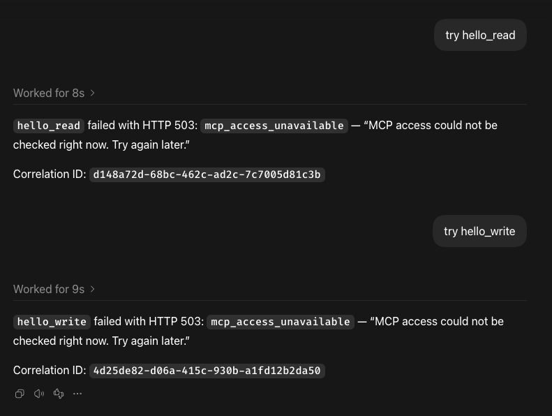 Temporary access-lookup failure affects both tools